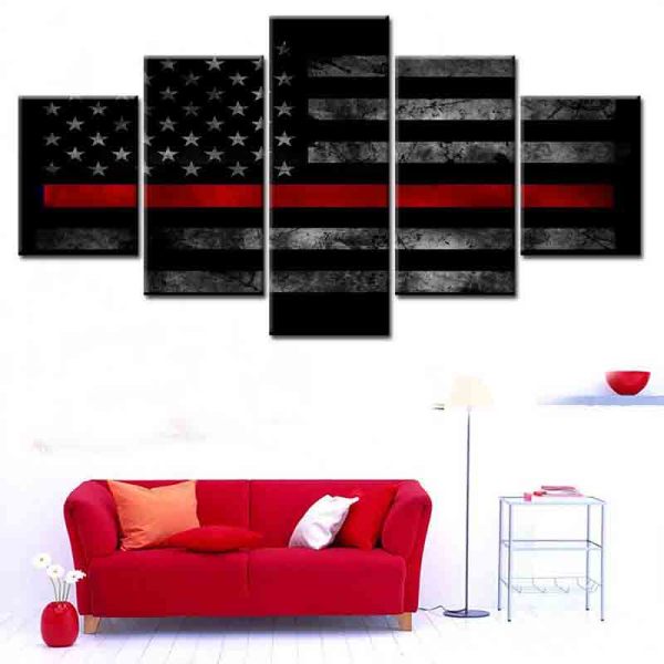 Modern Frameless Canvas American Black Background Star Stripe Flag Printing Wall Art Home Decoration 5 Pictures of Living Room