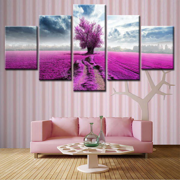 Modern 5 Frameless Canvas Purple Flower Road Printing Wall Art Home Decoration 5 Living Room Picture