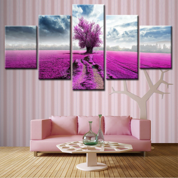 Modern 5 Frameless Canvas Purple Flower Road Printing Wall Art Home Decoration 5 Living Room Picture
