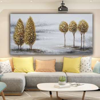Wholesale hot sale home decor oil painting thick texture golden trees wall art painting on canvas