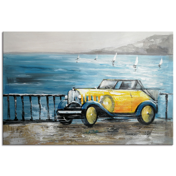 100% pintura al óleo de textura hecha a mano coches por el mar cuadros de arte abstracto de pared para la decoración de la sala de estar y la oficina en casa