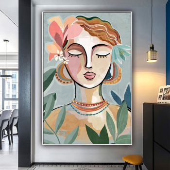 Handmade Texture Oil Painting A woman with long eyelashes Abstract Art Wall Pictures Decoration