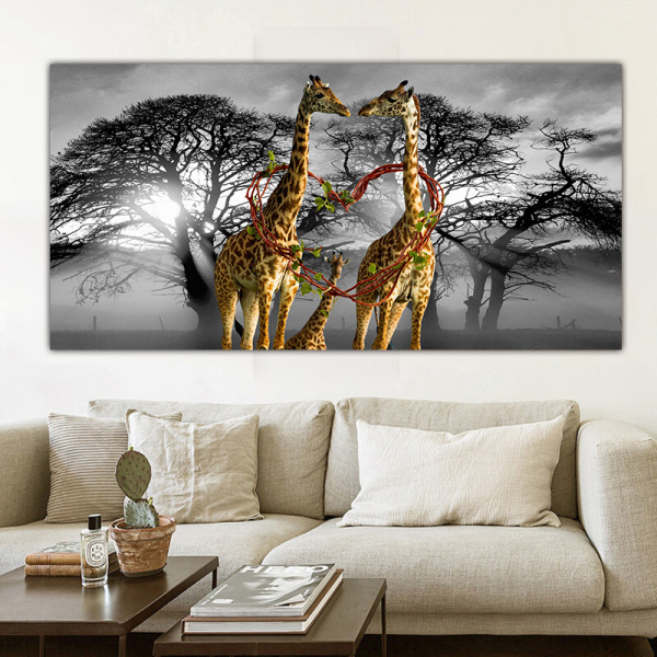 Modern canvas picture home decoration animal giraffe painting prints poster living room wall art painting