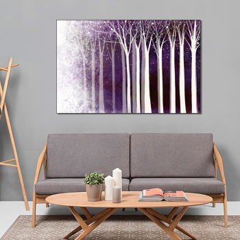 Affiche d'arbres violets nordiques Peintures abstraites sur toile de ciel d'étoiles Peintures suspendues décoratives