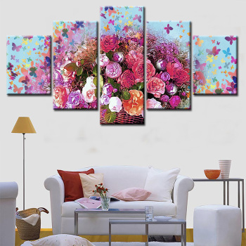5 piezas de lienzos de pintura de flores hermosas arte de pared Anime decoración del hogar paneles póster cuadros modulares para sala de estar