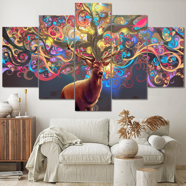 5 Pieces Canvas Art Wall Painting Decorative Animal Deer Modular Picture For Living Room Home Decor Wall Art Paints Unframed