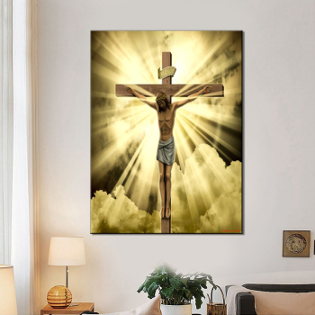 HD Printed Canvas Posters Frame Living Room Wall Art Gold Sky Jesus Statue Cross Home Decor Painting Modular Pictures