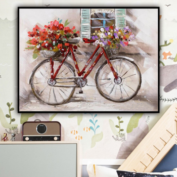 Pintura al óleo de textura 100% hecha a mano Una bicicleta llena de imágenes Cuadros de pared de arte abstracto para sala de estar Decoración de oficina en casa