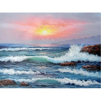Sunset Natural Building Landscape Oil Painting By Numbers For Adults. Hand Painted Oil Paint By Numbers