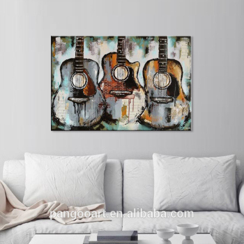 Pintura al óleo abstracta hecha a mano de guitarra para decoración de dormitorio, arte de pared