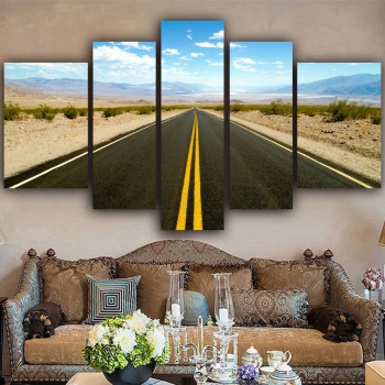 Hot selling landscape prints home painting 5 panel oil painting decoration highway living room wall decoration painting