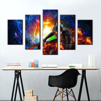 5 panels print superman art canvas paintings Modern cool fighting oil painting Home decor