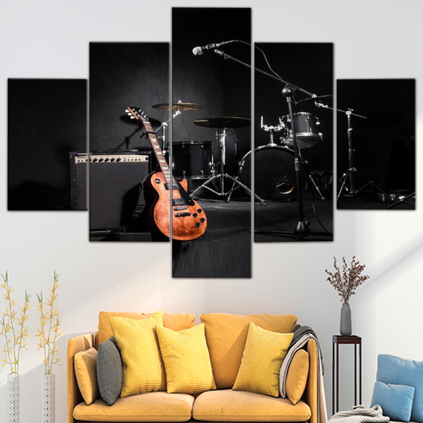 Modern Musical Instrument Guitar Black Background Home Decoration Poster Living Room Wall Art Canvas Oil Painting