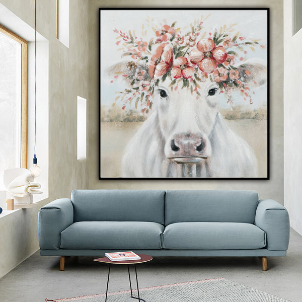 Wall Art Canvas Animal Picture horse with flowers oil Painting For Living Room Home Decor No Frame