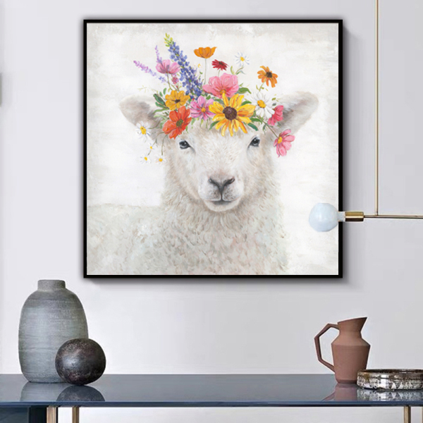High Skills Artist Handmade Abstract Oil Painting on Canvas Modern Art Color Sheeps with flowers Painting for Wall Pictures