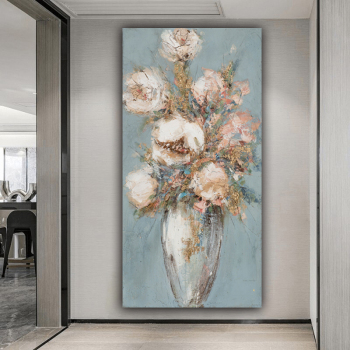Handmade Texture Oil Painting Flowers in vase Abstract Art Wall Pictures for Home Office Decoration
