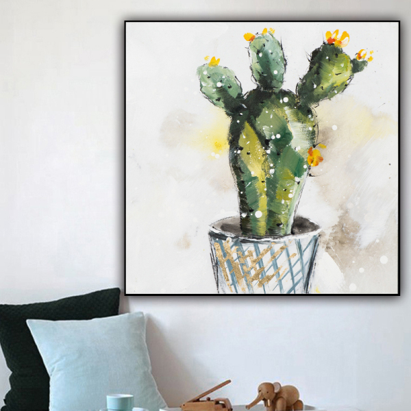 Pop Fine Art Hand-painted Contemporary Art Cactus Oil Painting on Canvas Colorful Knife Painting Flower Pictures Cactus Painting