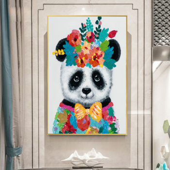 Handmade Texture Oil Painting The panda with flowers is lovely Abstract Art Wall Pictures for Home Office Decoration