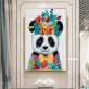 Handmade  Texture Oil Painting The panda with flowers is lovely Abstract Art Wall Pictures for  Home Office Decoration