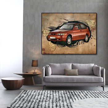 OEM&ODM digital canvas the archaistic abstract car painting, good quality prints canvas wall painting
