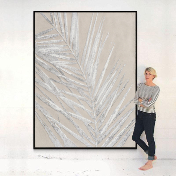 Handmade Texture Oil Painting Large gray leaves Abstract Art Wall Pictures for Home Office Decoration