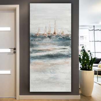 Heavy texture abstract sailing boat sea view oil painting, home hotel decoration canvas handmade oil painting