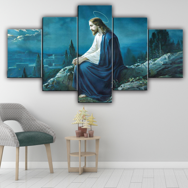 Jesus Blue Background 5 Canvas Wall Art Combination Painting Home Decoration Oil Painting
