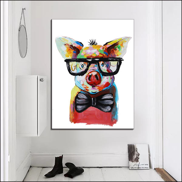 Big Large Size Oil Painting Animal Wall Art Pictures for Living Room Home Decor Canvas Painting Happy Lucky Pig No Frame