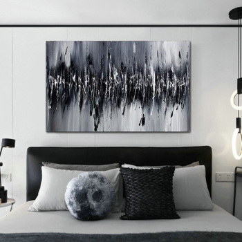 Pintura al óleo abstracta hecha a mano pintura en blanco y negro sobre lienzo cuadro de arte de pared para la decoración del hogar de la sala de estar