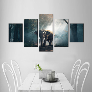 5 paneles Elefante pintura lienzo Bosque moderno pinturas de arte para sala de estar oficina decoración de navidad