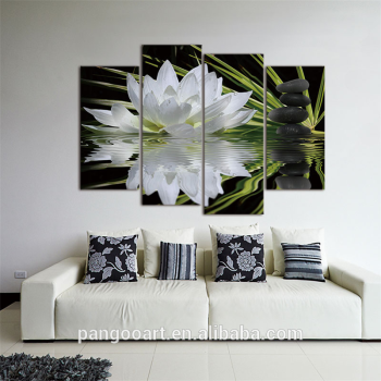 4 pièces/ensemble impression sur toile fleur Lotus blanc en noir mur Art photo avec des peintures murales modernes image modulaire