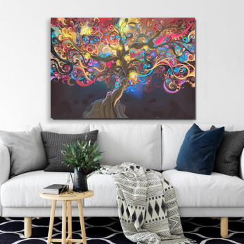 Abstract colorful tree on black background living room bedroom print decoration canvas painting