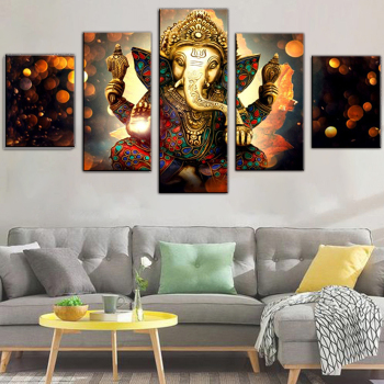 Indian God Elephant 5 Canvas Wall Art Combination Painting Home Decoration Oil Painting
