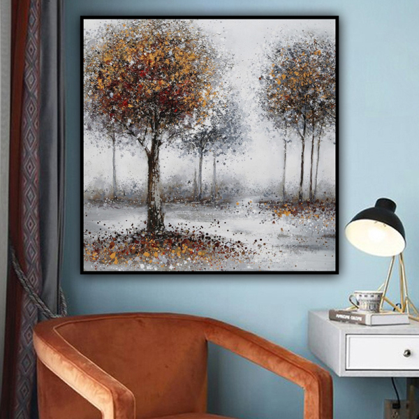 handmade oil painting A deciduous forest  Thick texture home decor  Wall Decoration