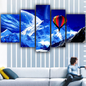 Modern Canvas 5 Panel Hot air balloon snow mountain Wall Art Poster HD Print Painting Modular Pictures