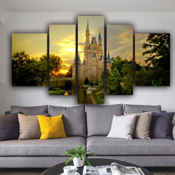 Wholesale 5 Panel Wall Art Custom Picture Castle Print Hanging Popular Canvas Painting