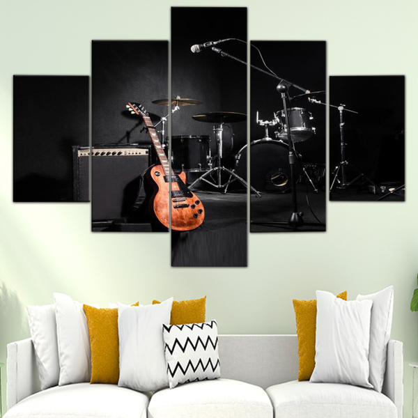 Modern Musical Instrument Guitar Black Background Home Decoration Poster Living Room Wall Art Canvas Oil Painting