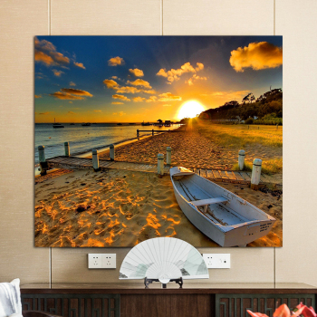 Custom landscape setting sun with sea scenic art canvas oil painting, home wall decor crafts printed canvas painting