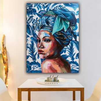 Handmade Texture Oil Painting The blue one with the headscarf Abstract Art Wall Pictures Decoration
