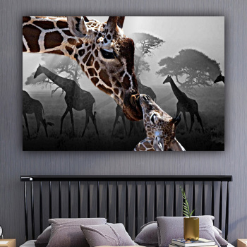 New design home decoration custom home wall art craft animal giraffe canvas painting wholesale
