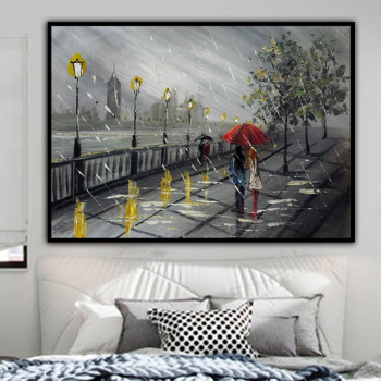 100% fait à la main Texture peinture à l'huile amoureux sous la pluie Art abstrait mur photos pour salon maison bureau décoration