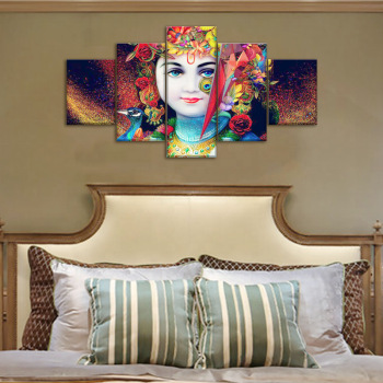 Abstract Printing 5 Pieces Space Canvas Wall Art Picture, Religious India Hindustan Portrait Art Wall Painting