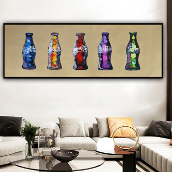 Pintura al óleo abstracta hecha a mano, botella de coca cola colorida para sala de estar, hogar, hotel, cafetería, decoración moderna para el hogar