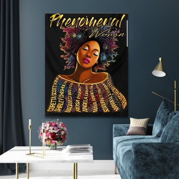 Africa hot sale wall decorative portrait Fashionable black woman beautiful hair frameless canvas oil painting wall painting