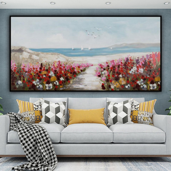 Home Decor Hand Made oil painting The scenery of flowers and birds by the sea, Decorative painting of trees