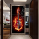 Music Art 3 Panel Wall Painting Modern Home Decors Black Burning Guitar  Art Pictures Decorn On Canvas Painting Printed