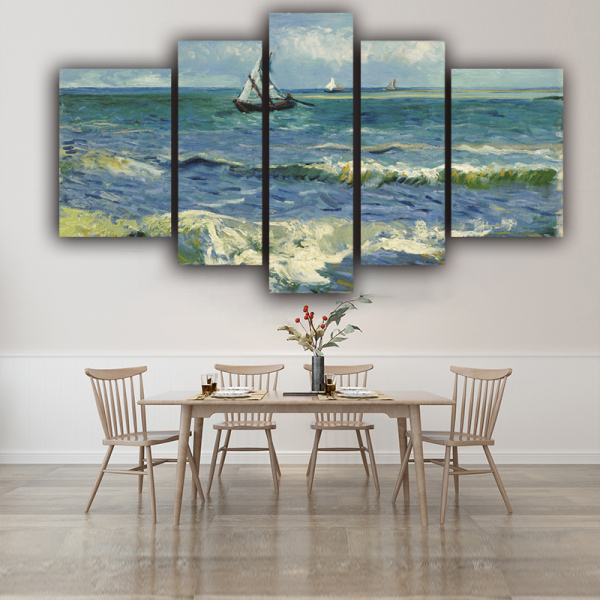 Landscape oil painting sea sailing boat canvas painting wall decoration print art 5 panel canvas painting