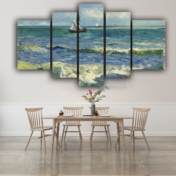 Landscape oil painting sea sailing boat canvas painting wall decoration print art 5 panel canvas painting