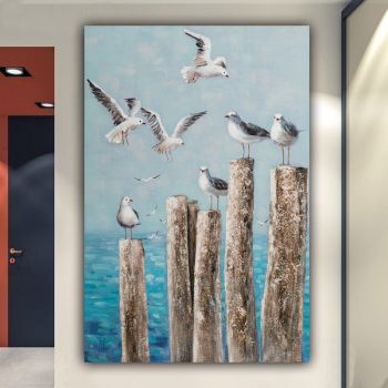 Handmade Texture Oil Painting Seabirds by the sea Abstract Art Wall Pictures for Home Office Decoration