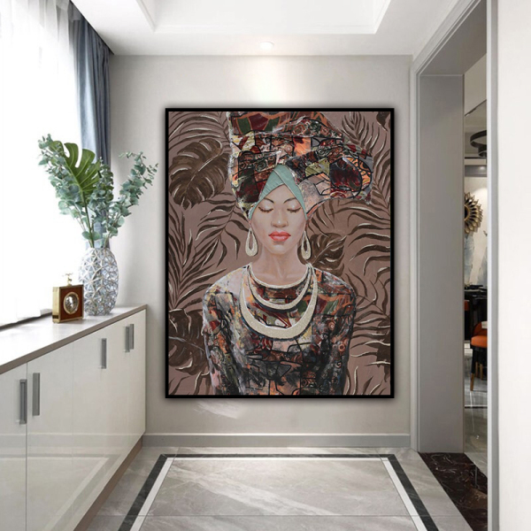 Wholesale personality vivid figure decorative painting, women with close eyes on ethnic minority dress portrait art oil painting